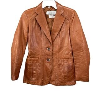 Sheep Mates Genuine Leather Blazer Coat Women's XS Brown 70's Western Academia